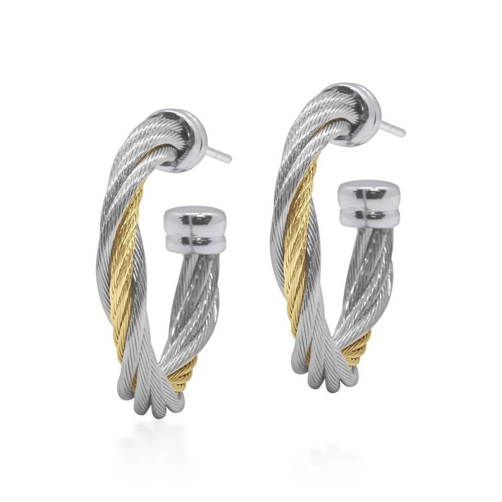 NEW ALOR petite modern twist 3/4" hoop earring in grey & yellow